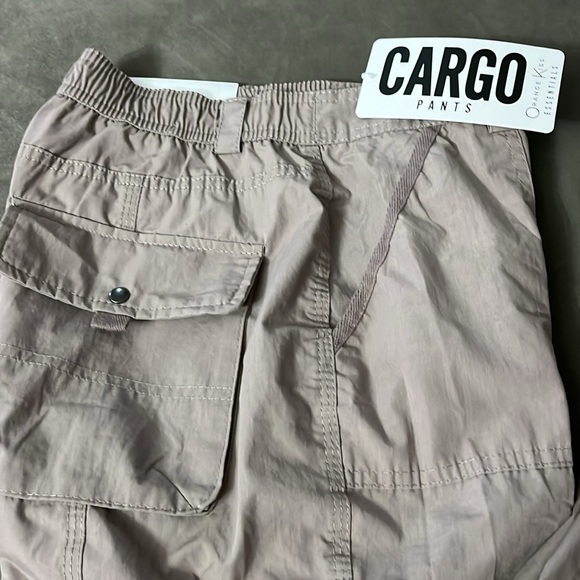 Orange kiss essentials CARGO pants small polyester cotton taupe pockets elastic - Picture 2 of 12